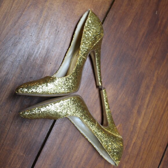 CHARLOTTE RUSSE Gold Sparkle Glitter Stiletto Pumps High Heel, 7 EUC - Picture 5 of 9